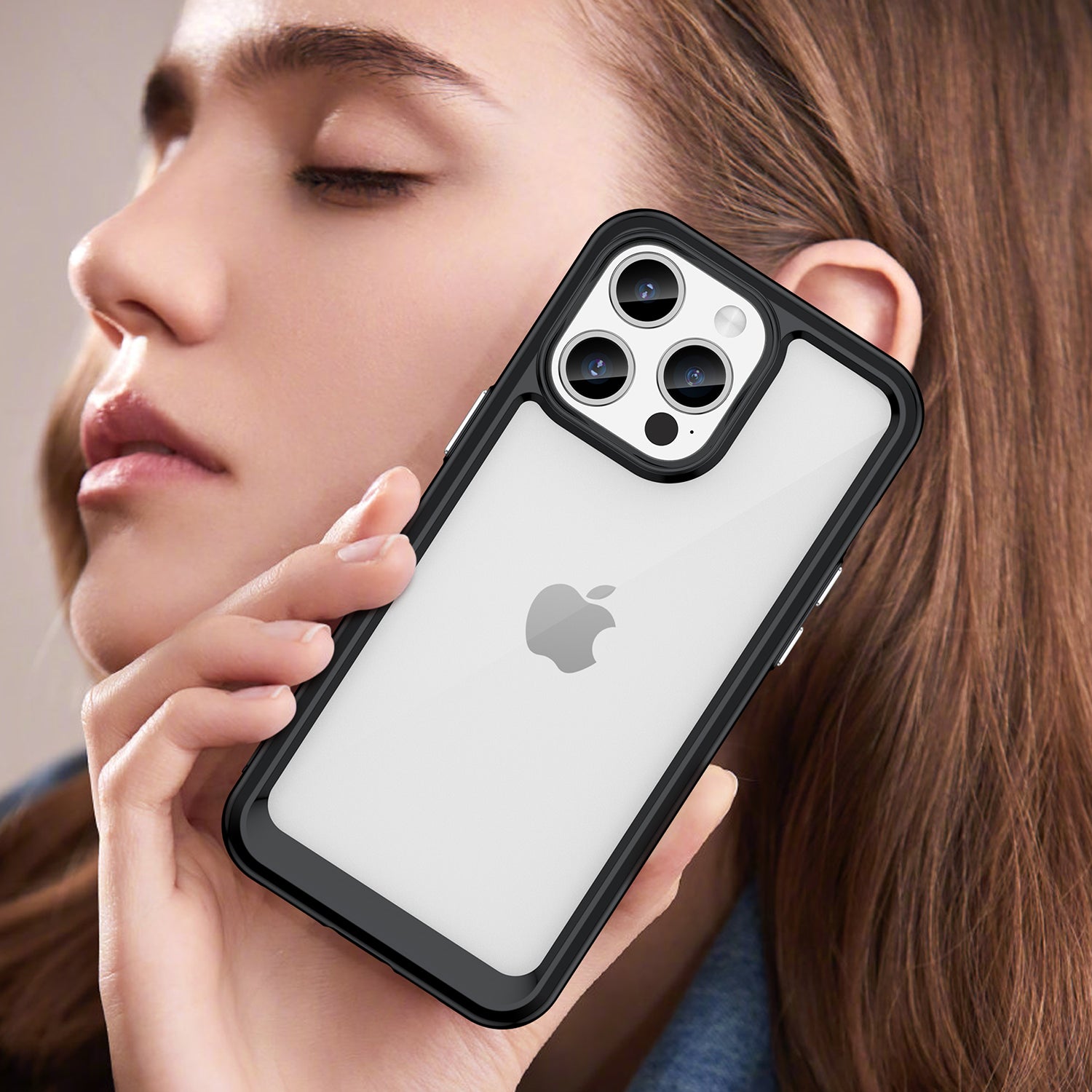 Uniqkart for iPhone 15 Pro TPU+Acrylic Shockproof Mobile Phone Back Cover Clear Protective Case - Black Uniqkart for iPhone 15 Pro TPU+Acrylic Shockproof Mobile Phone Back Cover Clear Protective Case - Black